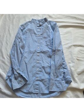 Gap Boyfriend Fit Blue Pinstripe Band Collar Shirt XS